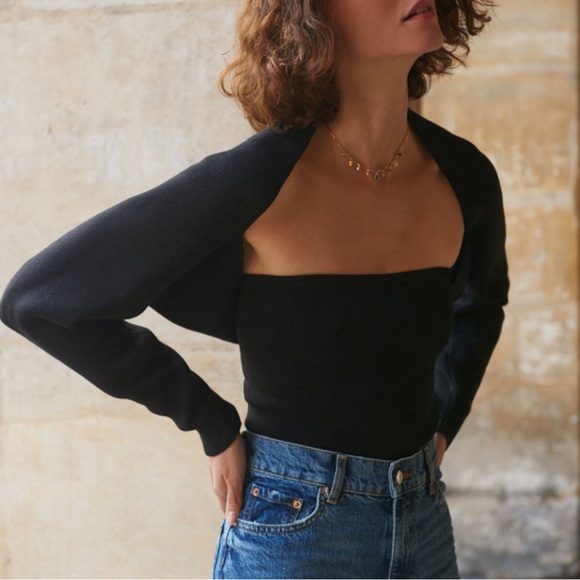 Pixie Market Two Piece Cardigan Tube Top Shrug Set Black - Size XS - Picture 1 of 7